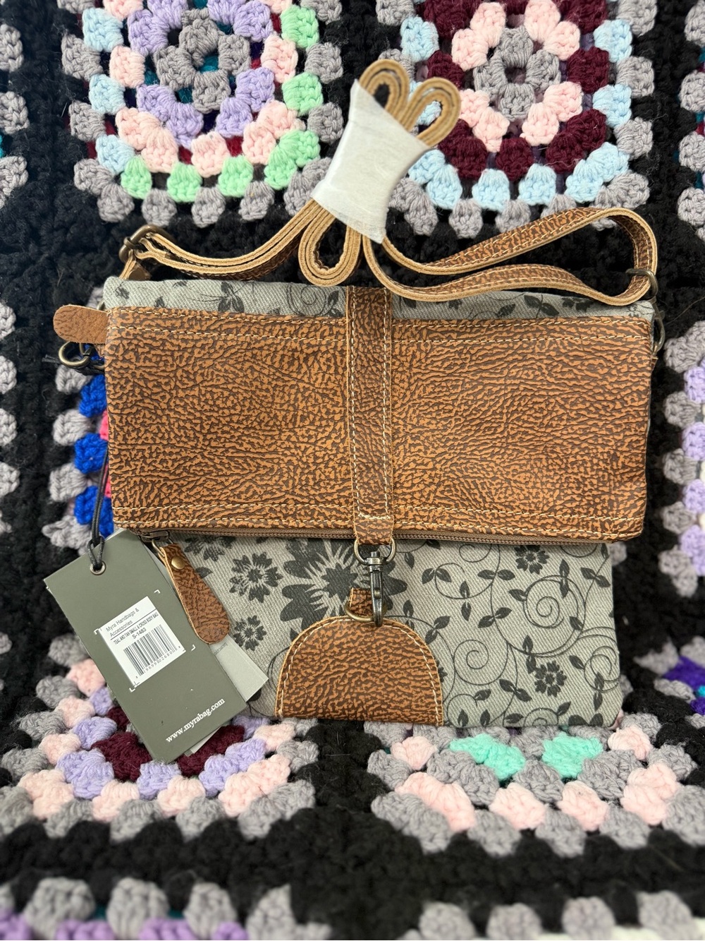 Myra Bag Brown and Gray Floral Crossbody